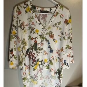 Zara Womens V-Neck Floral Print Blouse, Size Medium